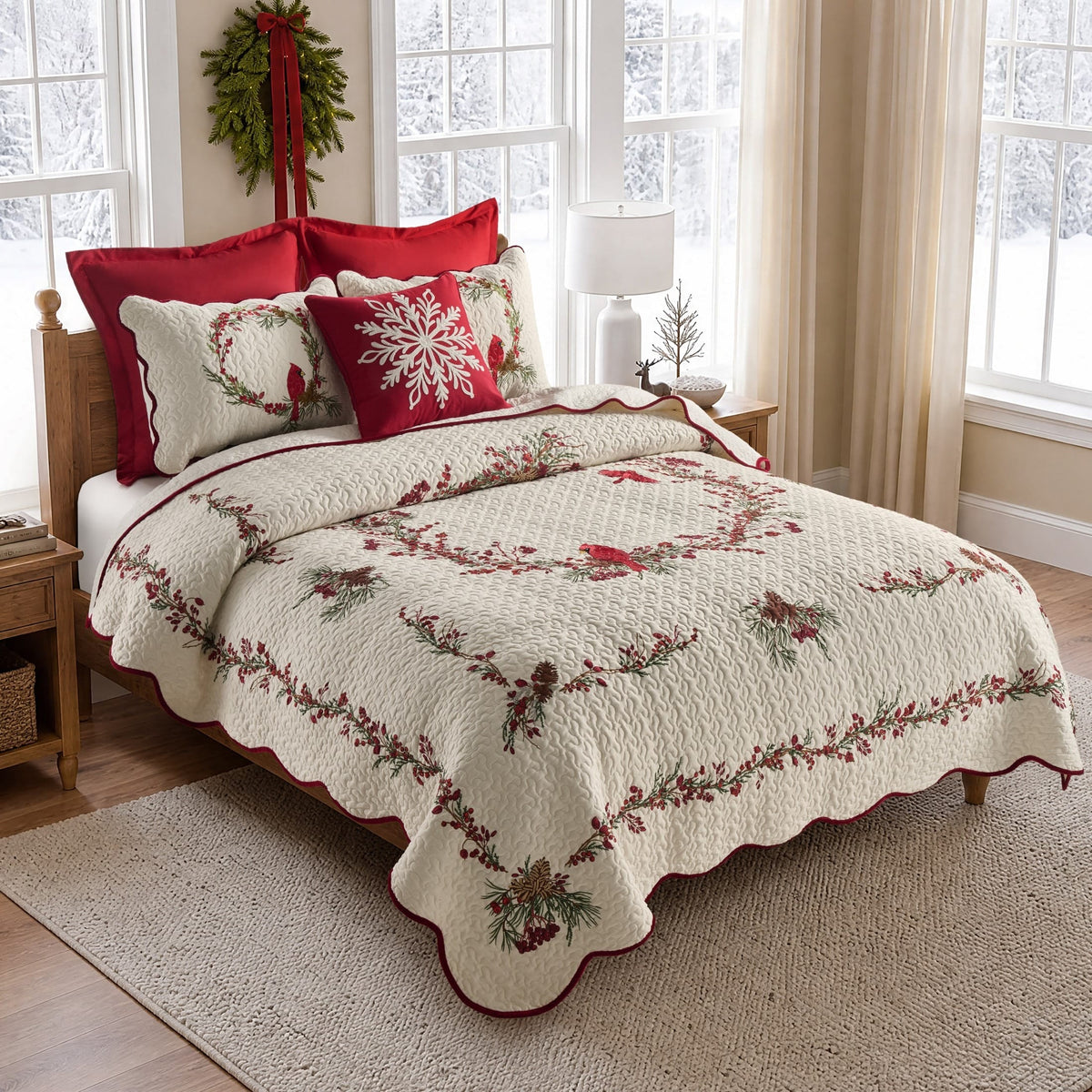 Cardinal Christmas Quilt Set