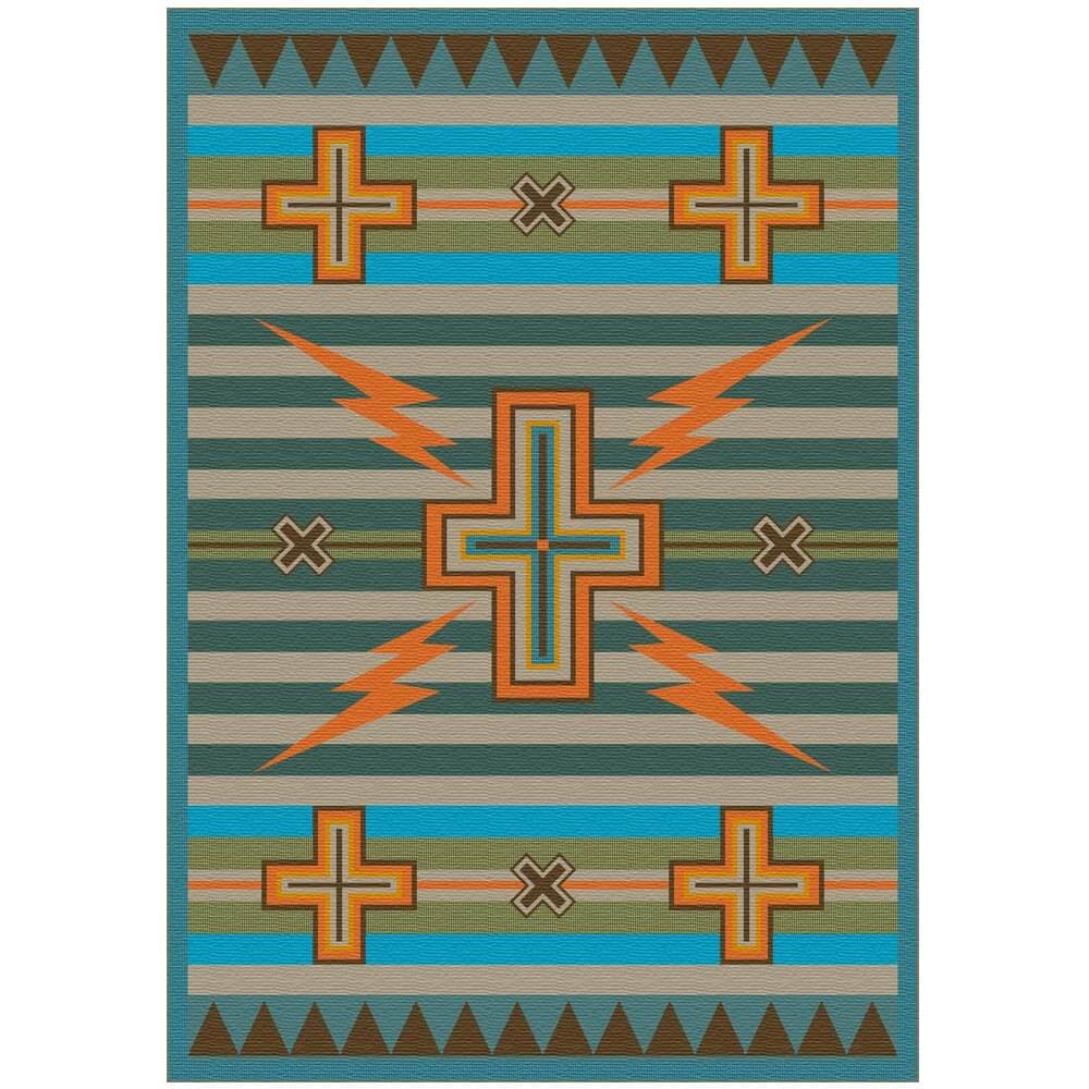 Turquoise Cross and Lightning Area Rug Collection