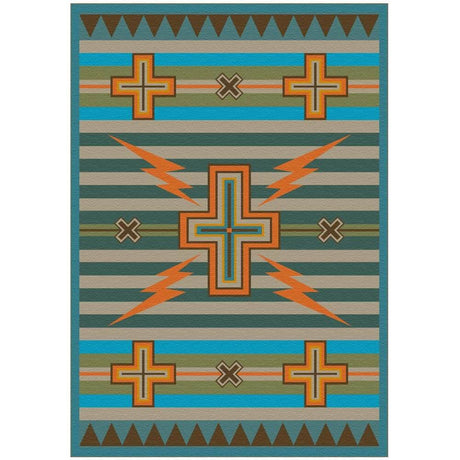 Turquoise Cross and Lightning Area Rug Collection