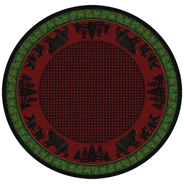 Woodland Bear Family Green and Red Rug