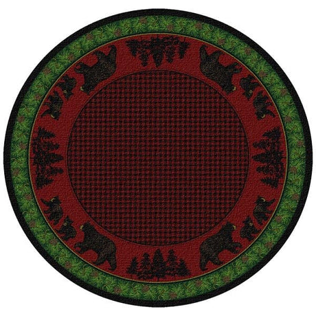 Woodland Bear Family Green and Red Rug