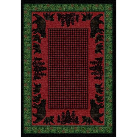 Woodland Bear Family Green and Red Rug