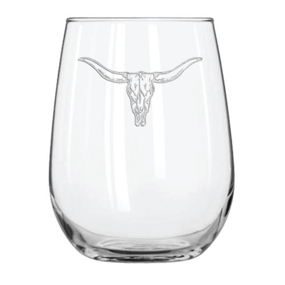 Longhorn 15.25 oz. Etched Stemless Wine Glass Sets