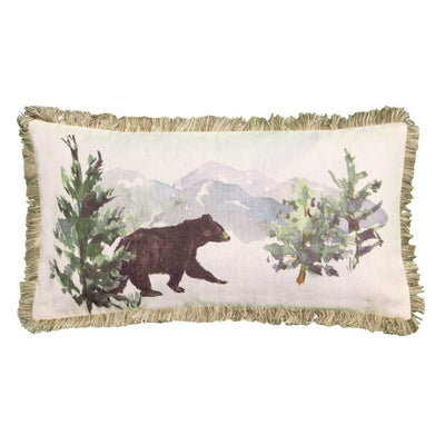 Painted Bear and Pines Lumbar Pillow