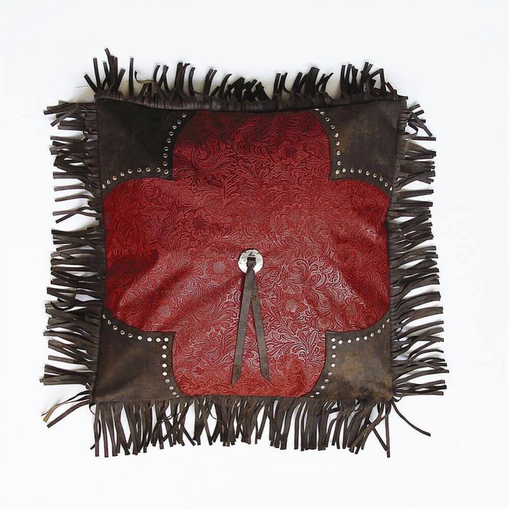 Tooled Red Faux Leather Pillow