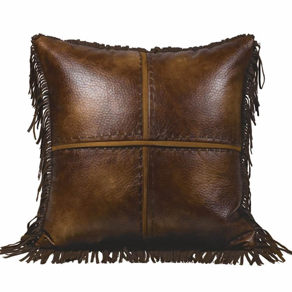 Faux Leather Cross Stitched Pillow