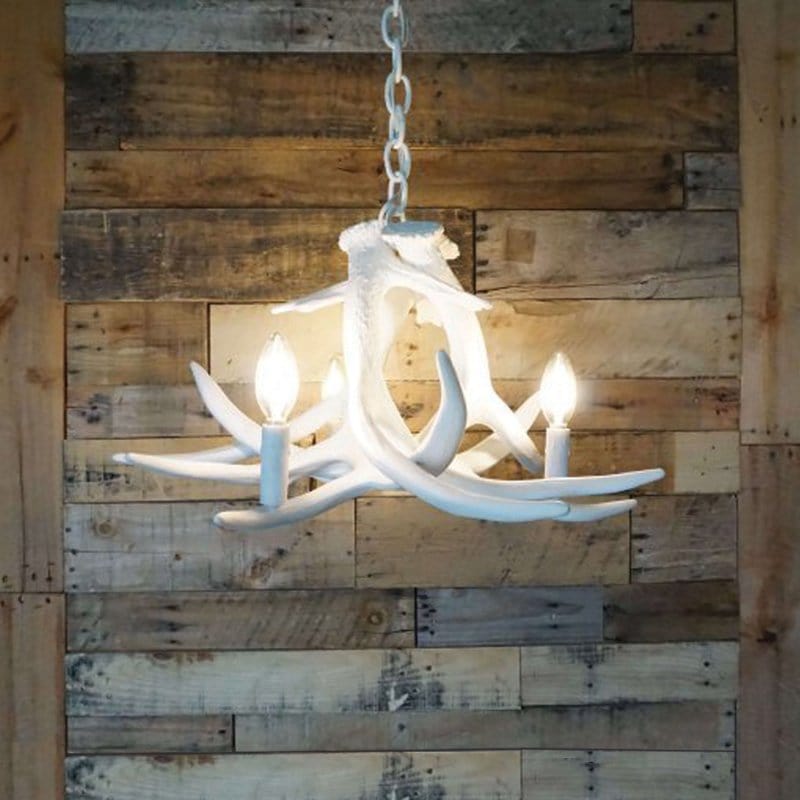 Whitetail 3 White Antler Chandelier