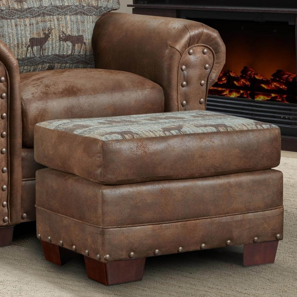 Deer Cabin Teal Ottoman | Cabin Place – The Cabin Place