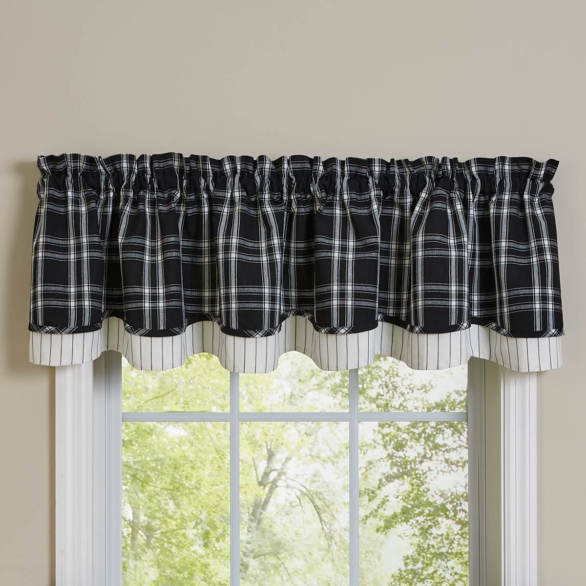 Navy Check Lined Layered Valance