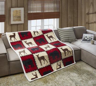Checker Forest Red Flannel Sherpa Throw