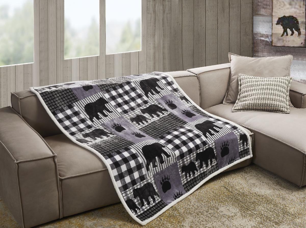 Midnight Sky Bear Flannel Sherpa Throw