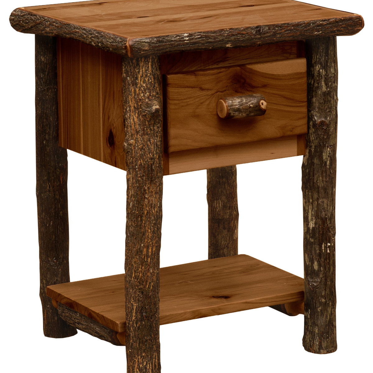 Hickory Log One Drawer Nightstand With Shelf The Cabin Place