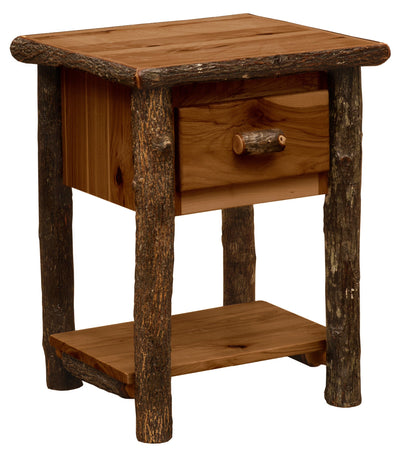 Hickory Log One Drawer Nightstand With Shelf