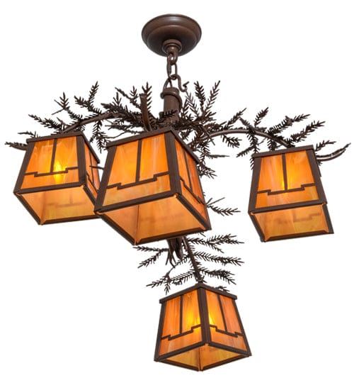 Pine Branches 28" 4 Light Chandelier