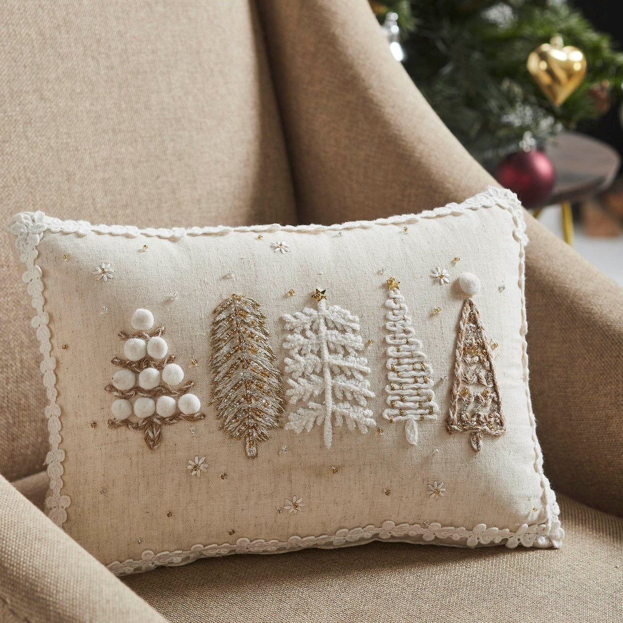 Embroidered Tree Accent Pillow