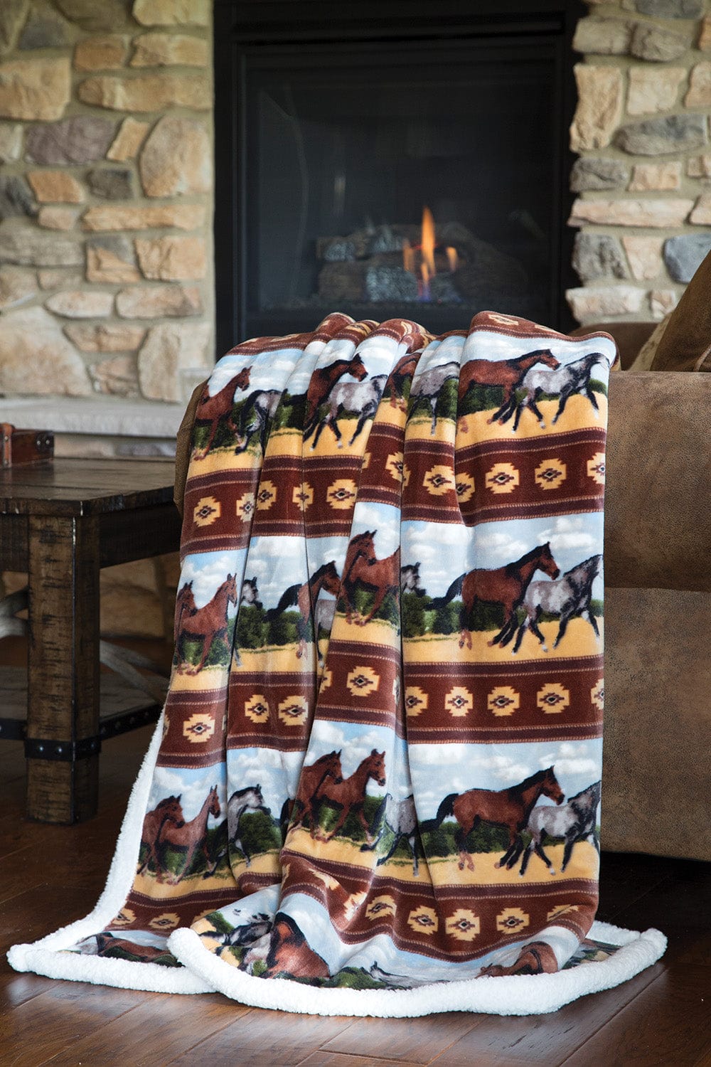 Prairie Horses Plush Sherpa Throw