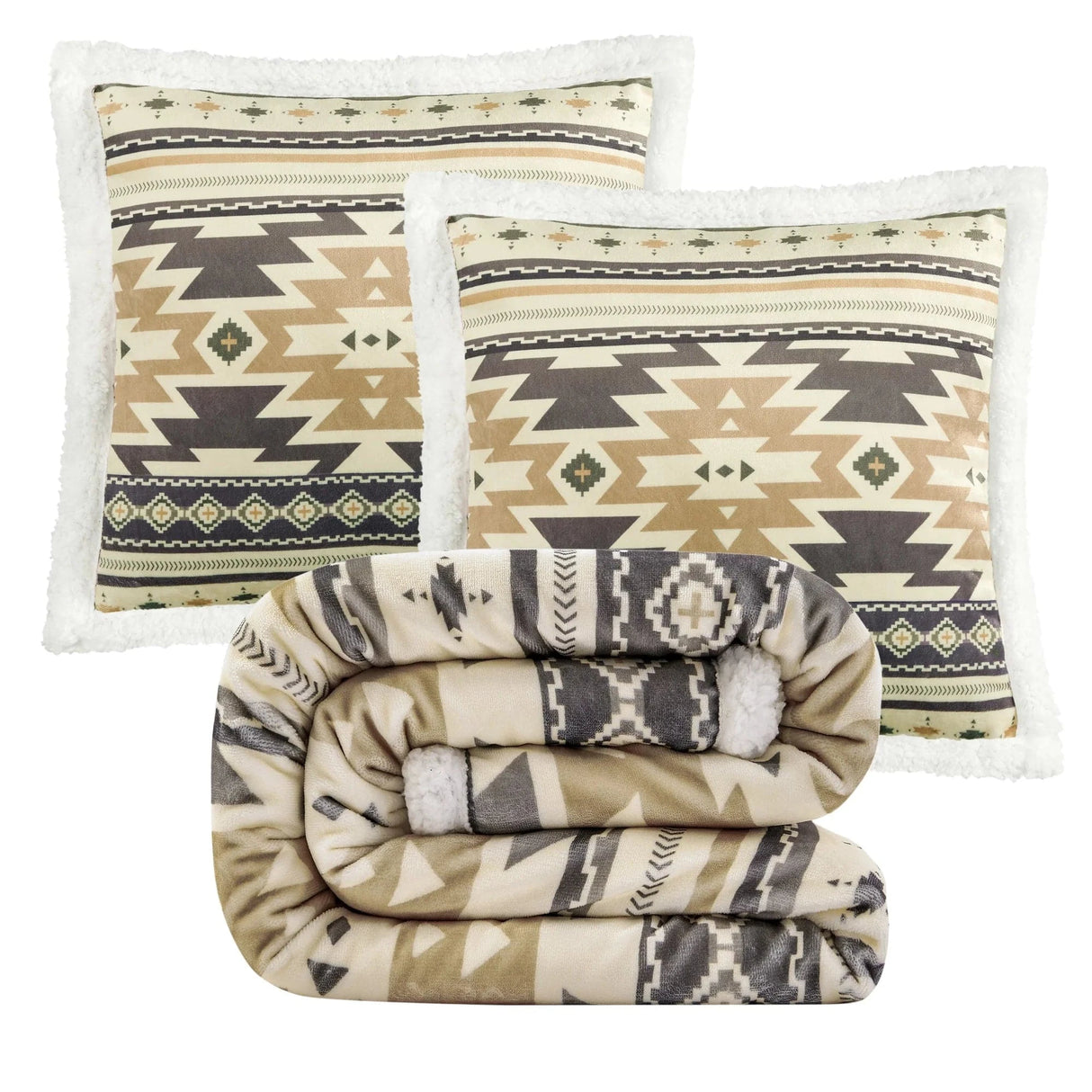 Sage and Sand Sherpa Throw Set