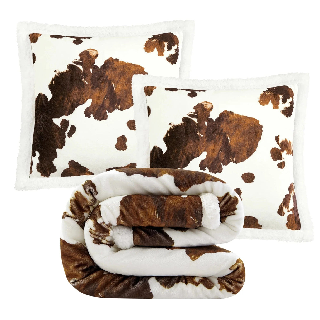 Jessie Cowhide Sherpa Throw Set