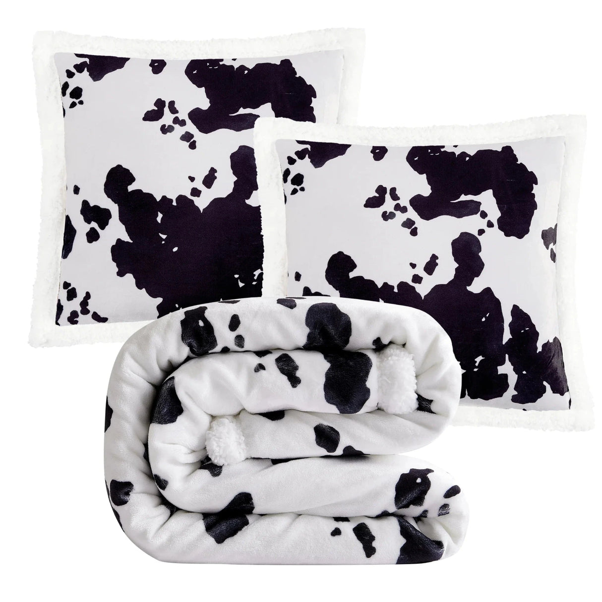 Jessie Black Cowhide Sherpa Throw Set