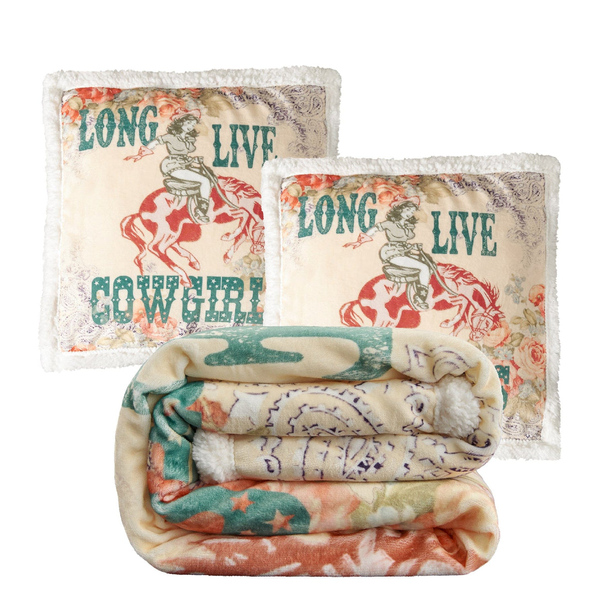 Long Live Cowgirls Sherpa Throw Set
