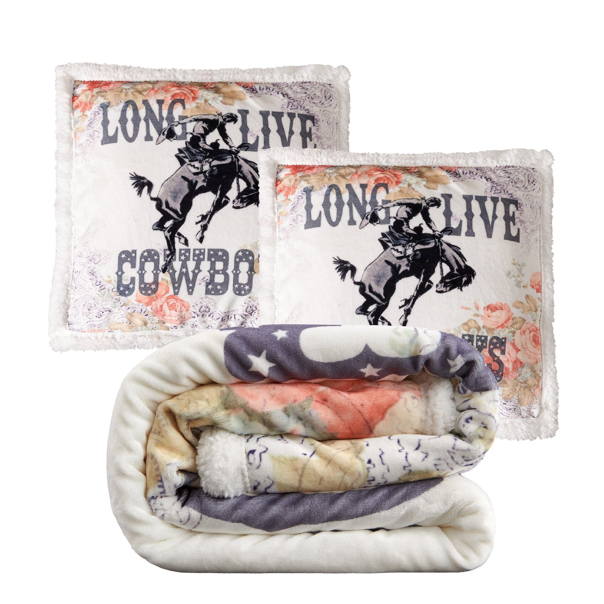 Long Live Cowboys Sherpa Throw Set