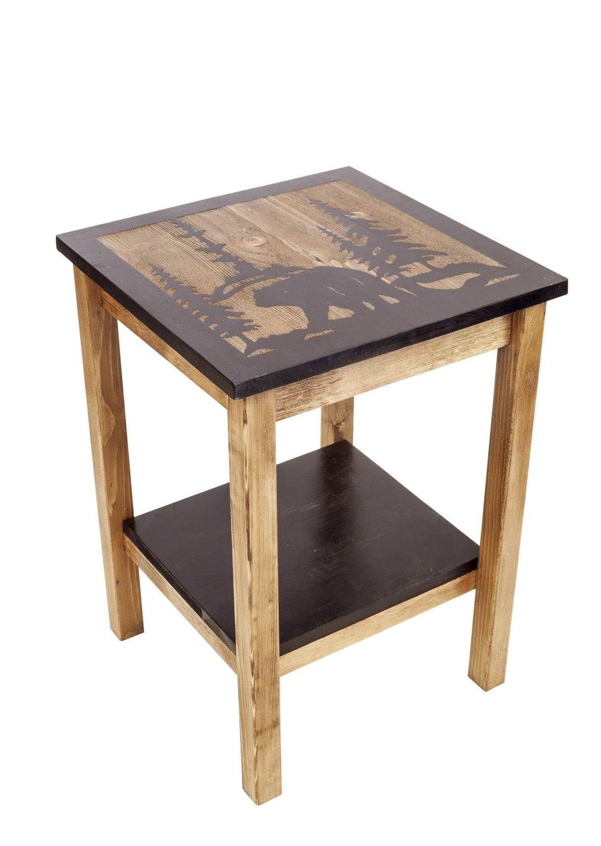 Black Stain Bear Scene End Table