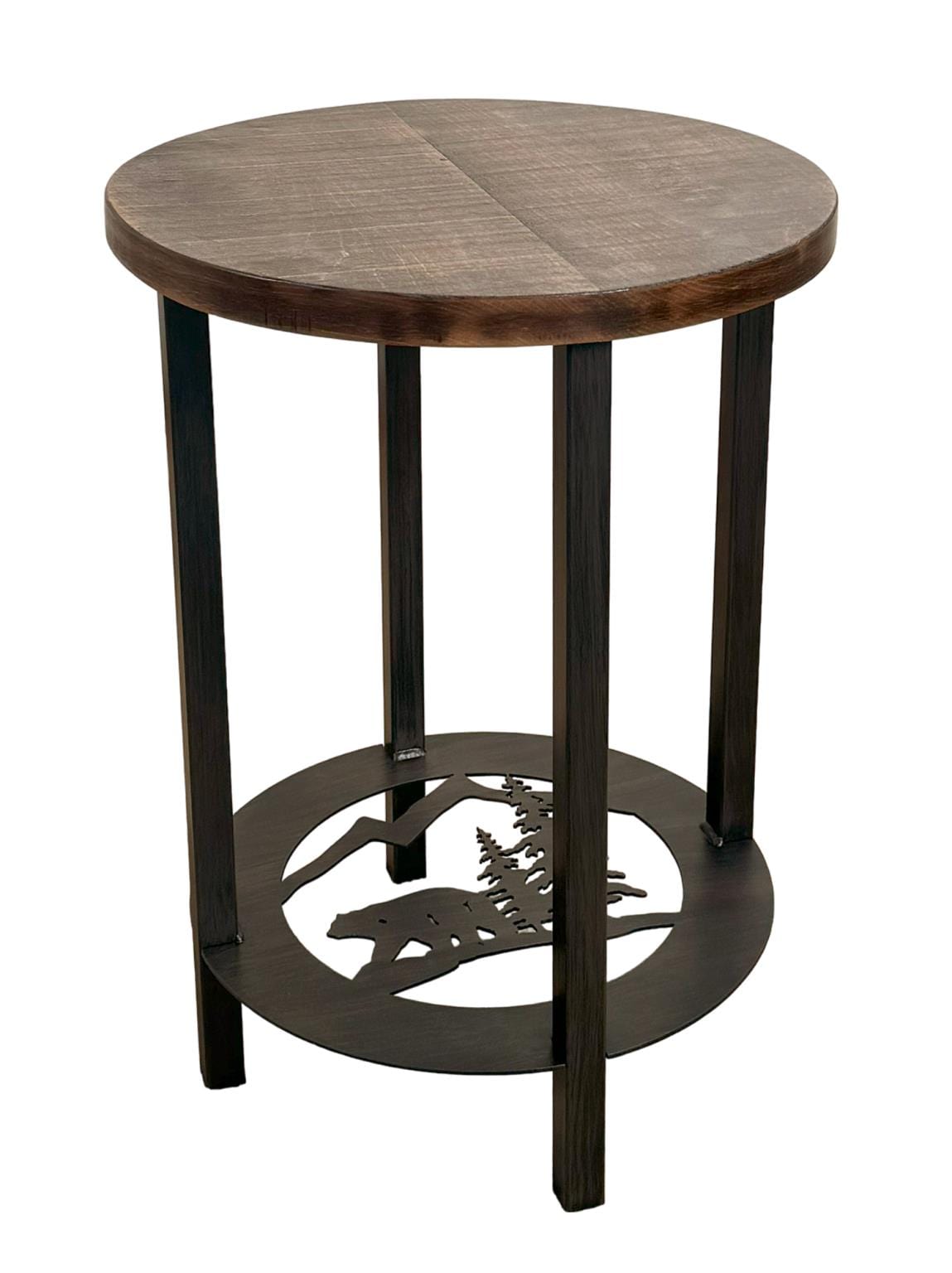 Rough Stain Bear Scene Round End Table