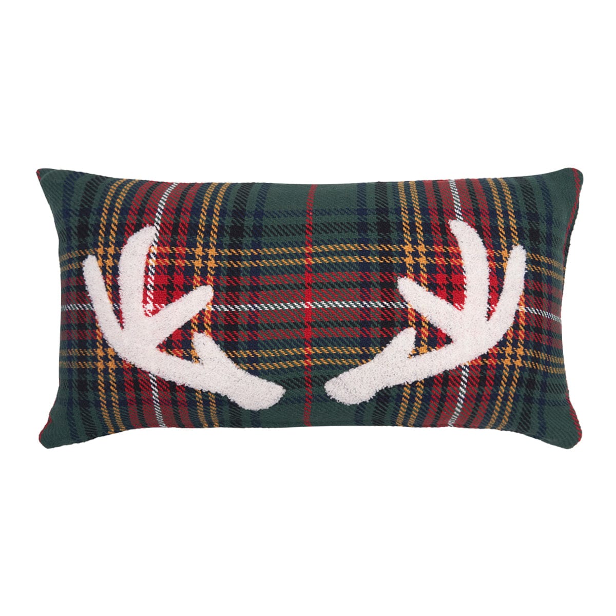 Christmas Plaid Green Antler Pillow