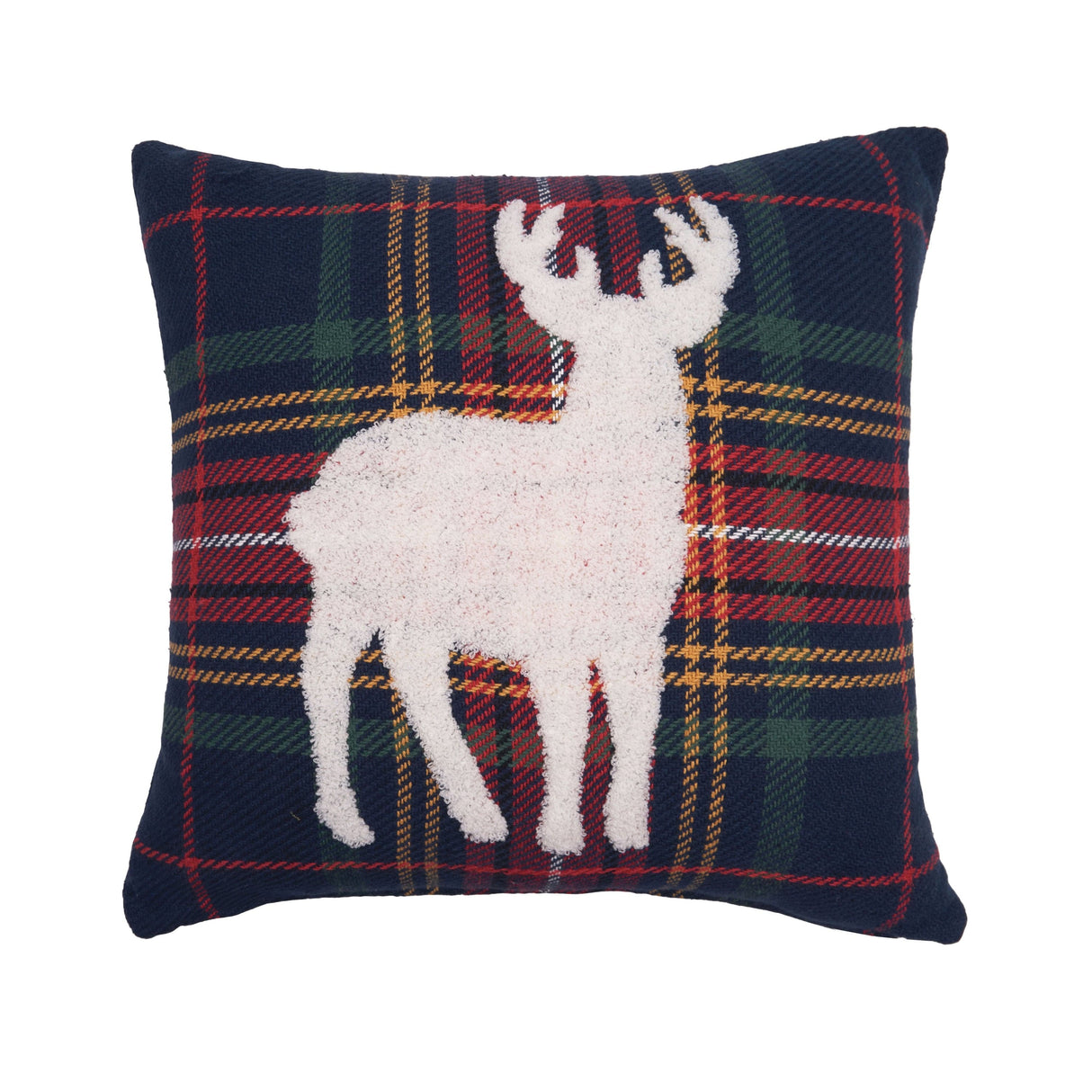 Christmas Plaid Blue Deer Pillow