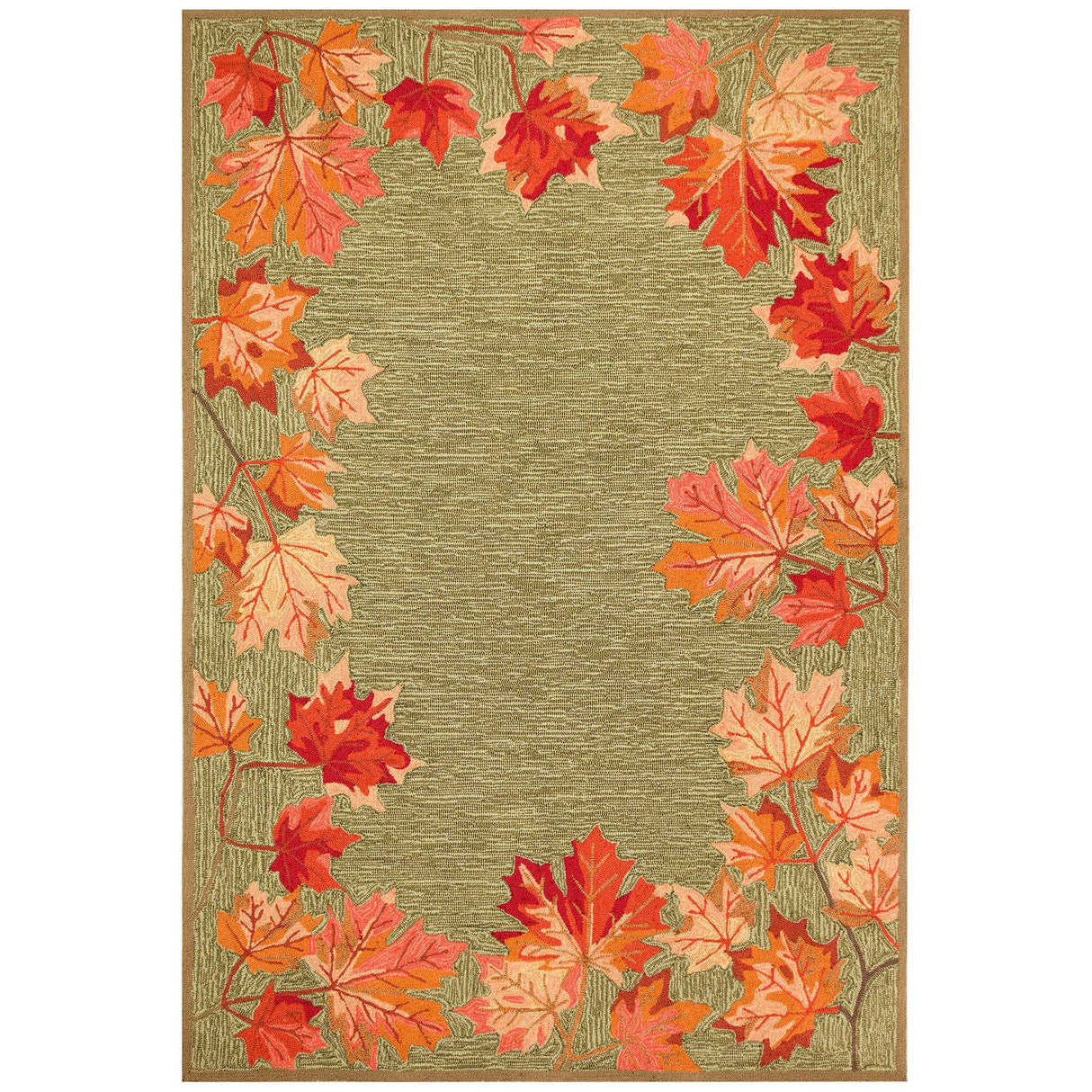 Border Leaves Moss Green Area Rug
