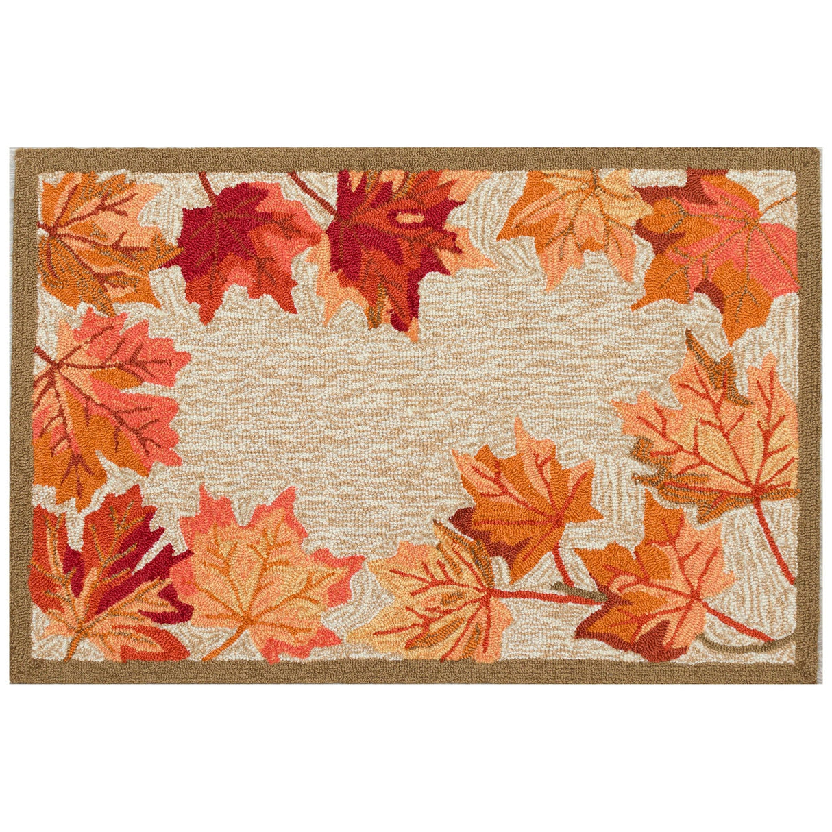 Border Leaves Natural Area Rug