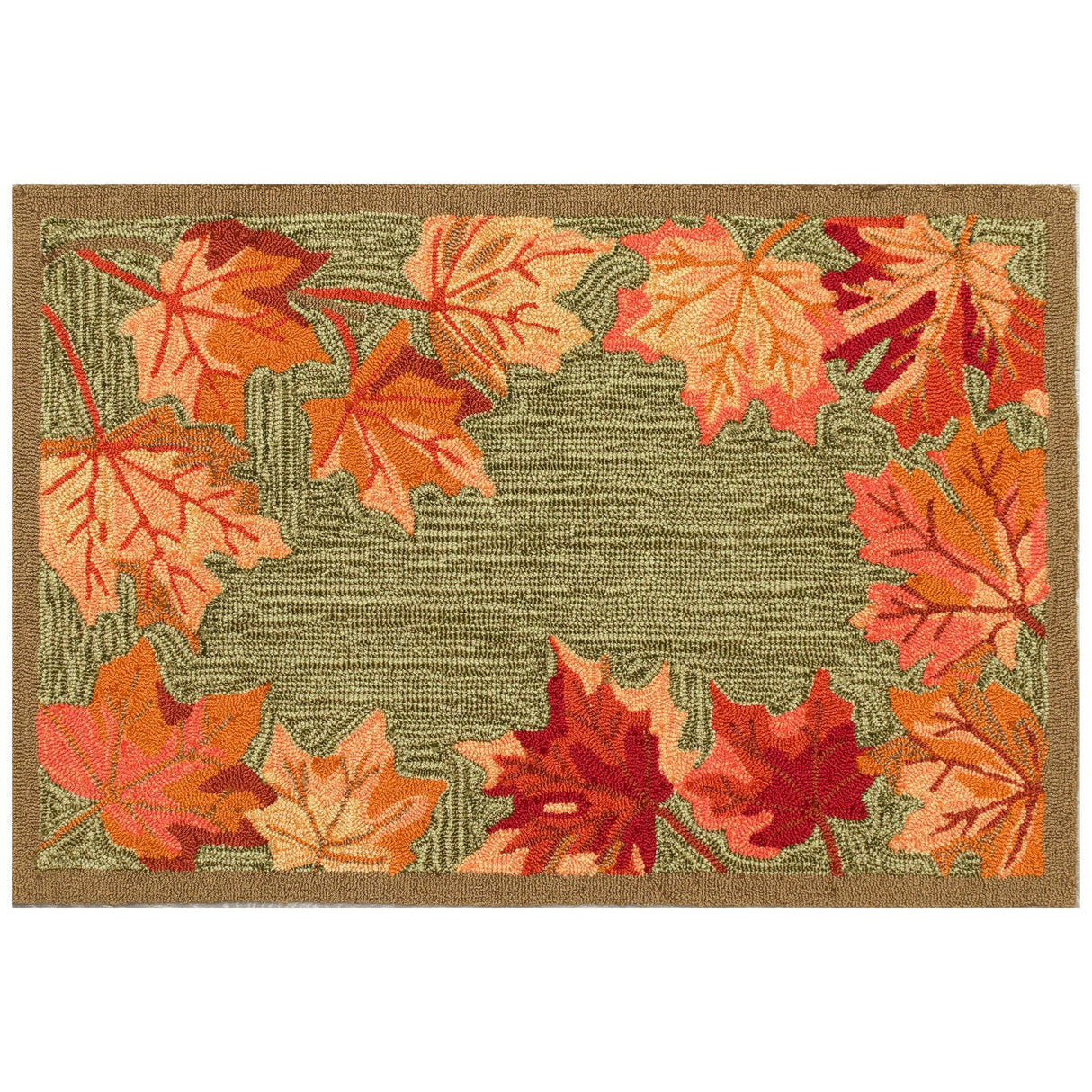 Border Leaves Moss Green Area Rug