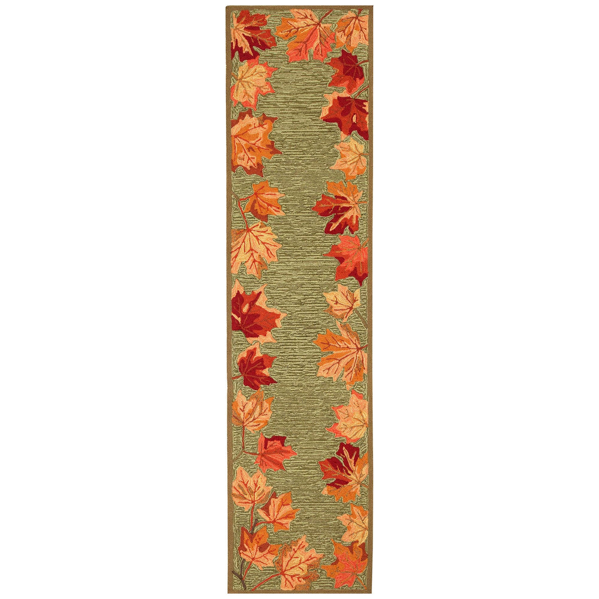 Border Leaves Moss Green Area Rug