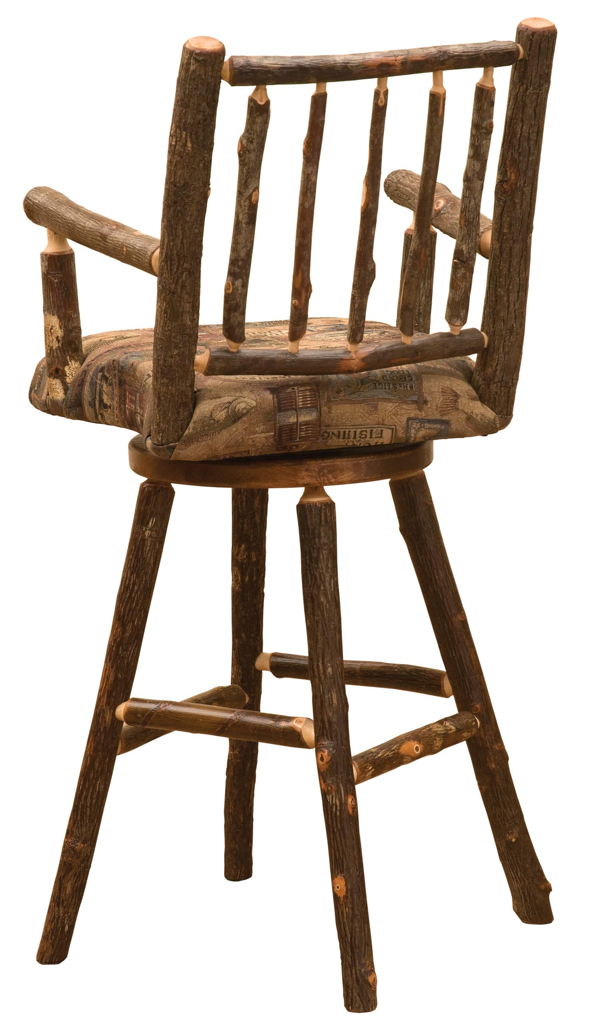 Hickory Log Spoke Back Swivel Counter Stool With Arms