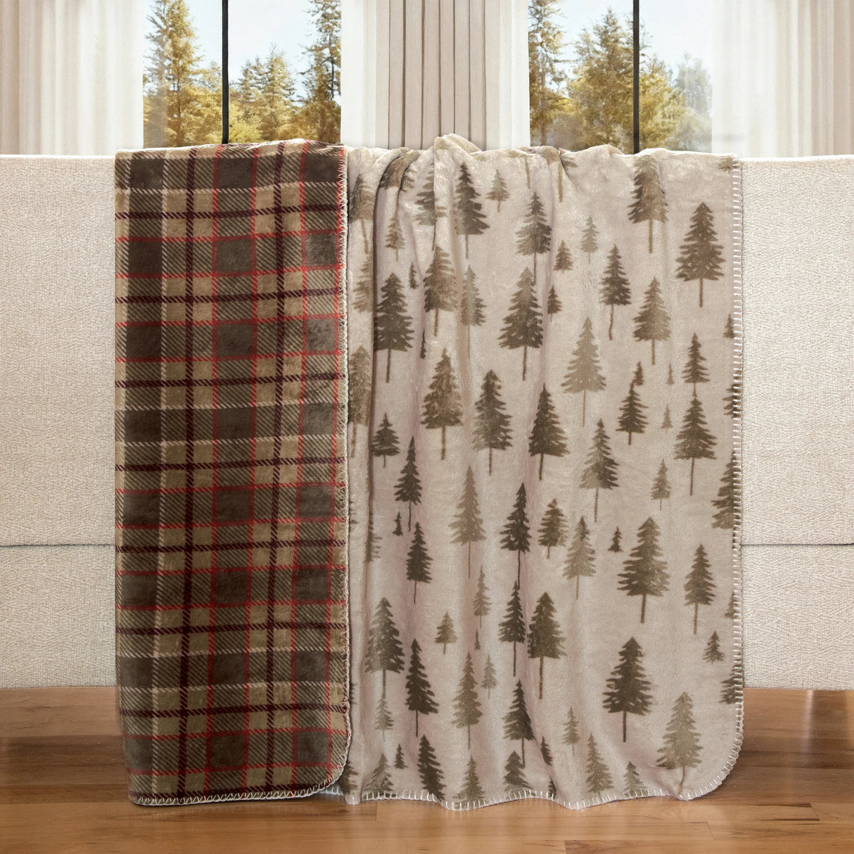 Forest, Plains, & Plaid Double Sided Plush Throw