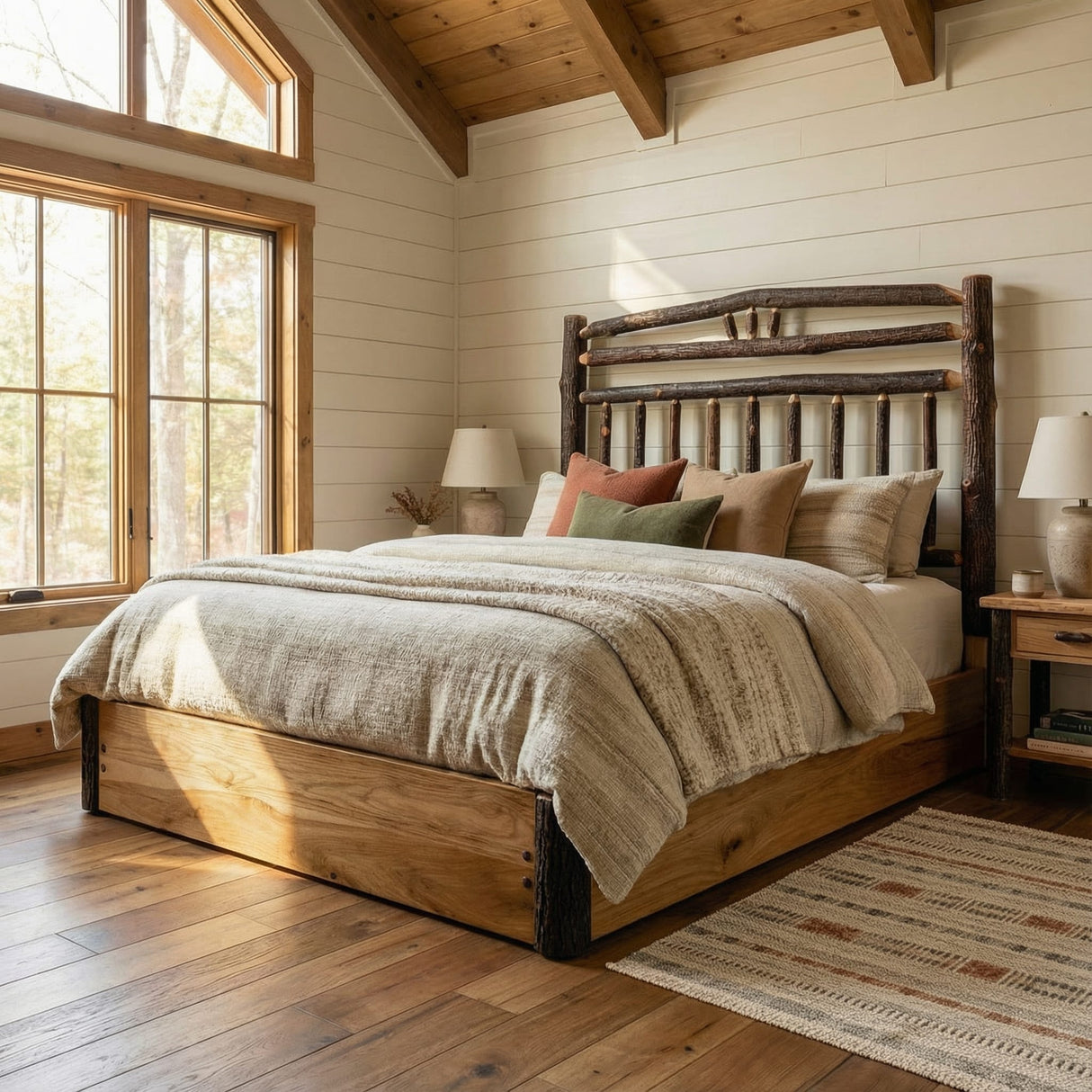 Hickory Log Wagon Wheel Platform Bed