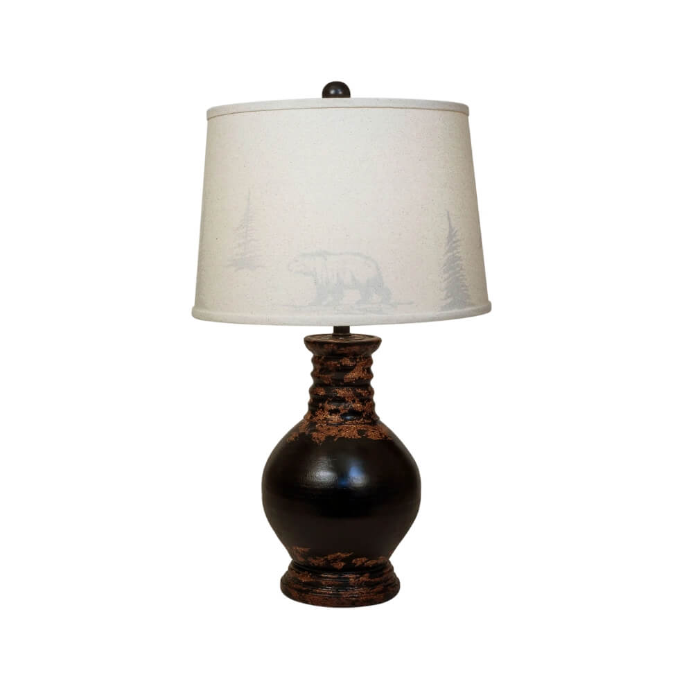 Distressed Black Ribbed Neck Table Lamp