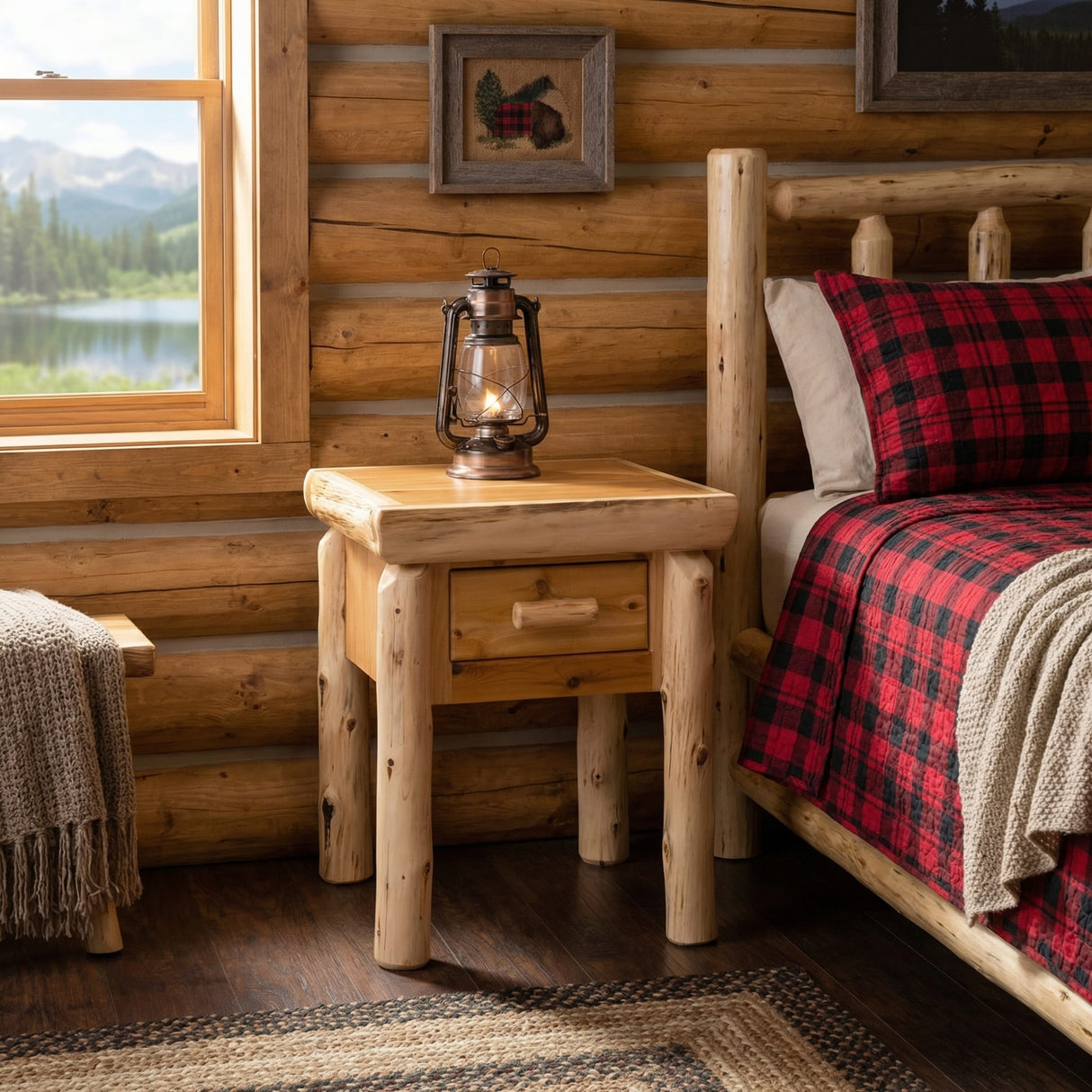 Cedar Log One Drawer Nightstand