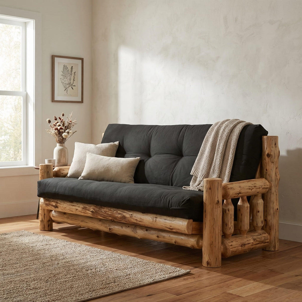 Cedar Log Frame Futon with Mattress