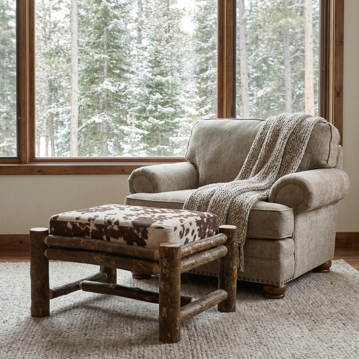 Hickory Log Large Ottoman