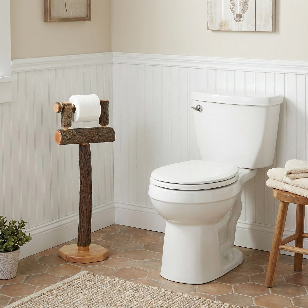 Hickory Log Free Standing Toilet Paper Holder