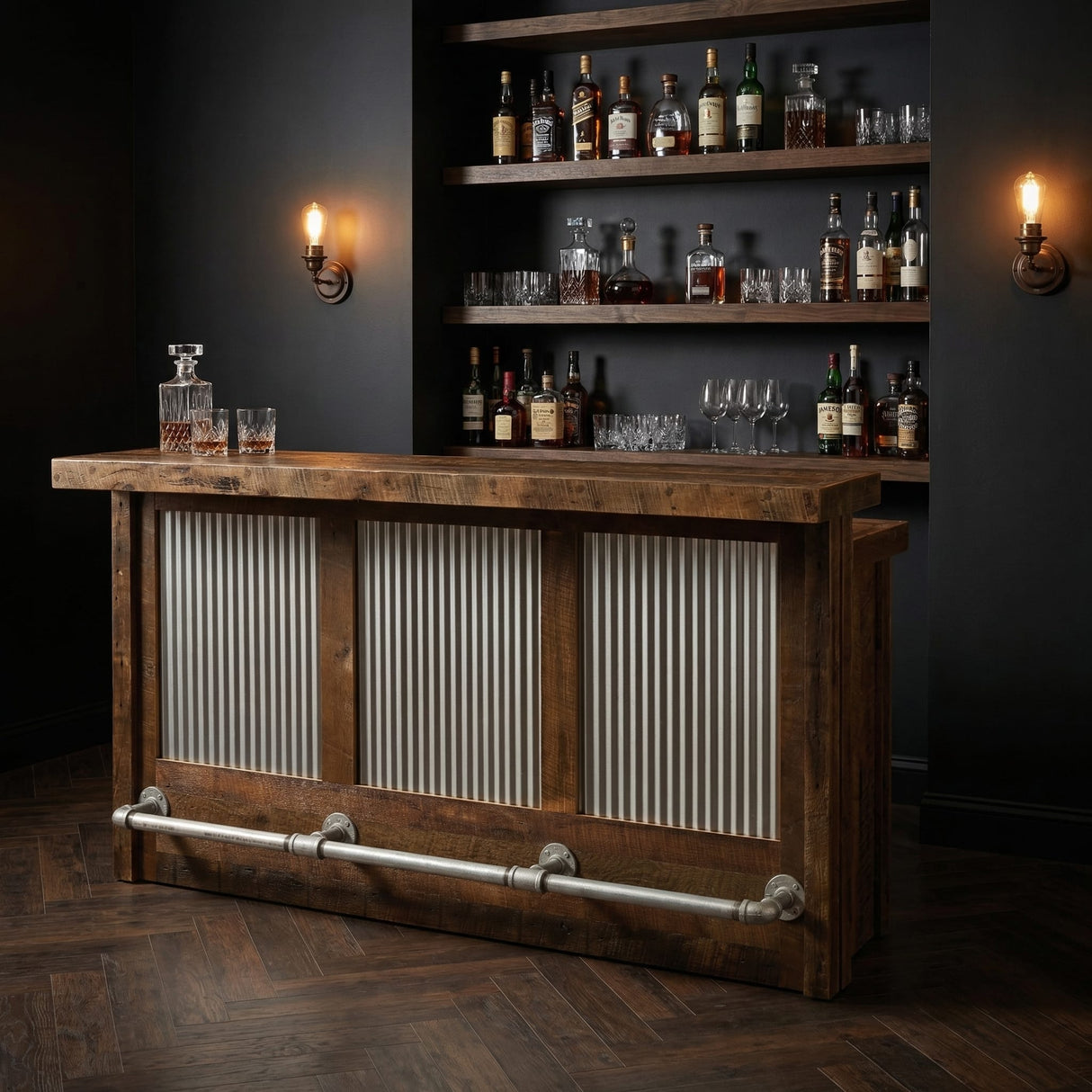 Barnwood Laminate and Steel Bar