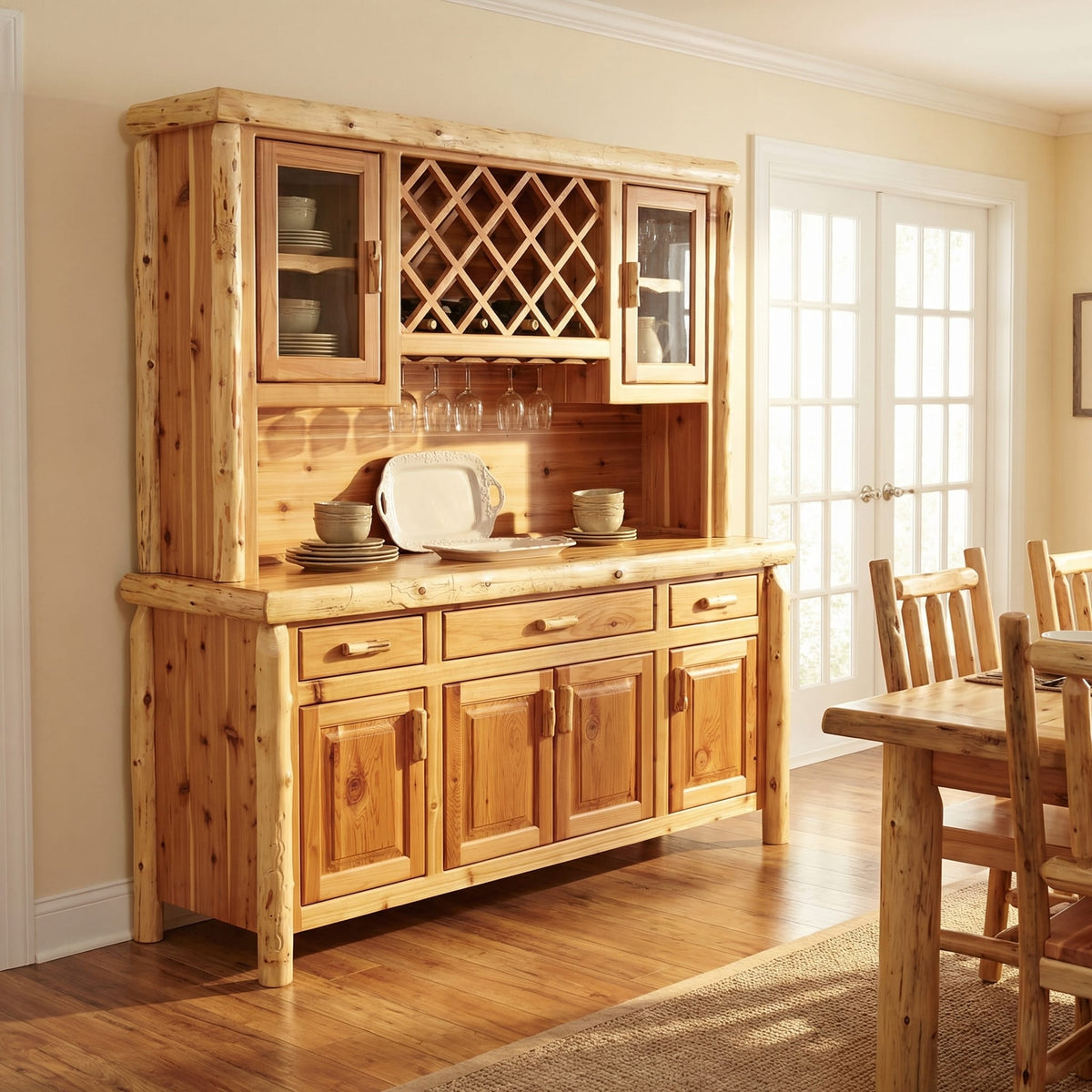 Log Buffet and Hutch with Wine Rack