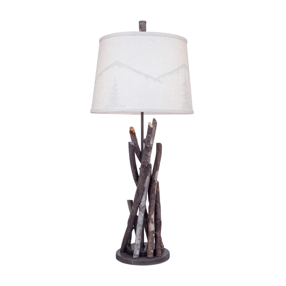 Fire Sticks Mountain Scene Table Lamp