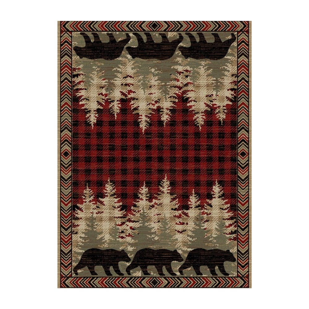Red Bear Plaid Area Rug