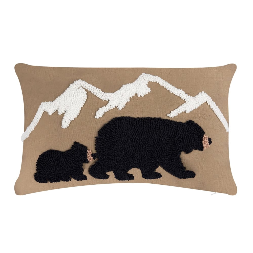 Black Bear Family Hooked PIllow