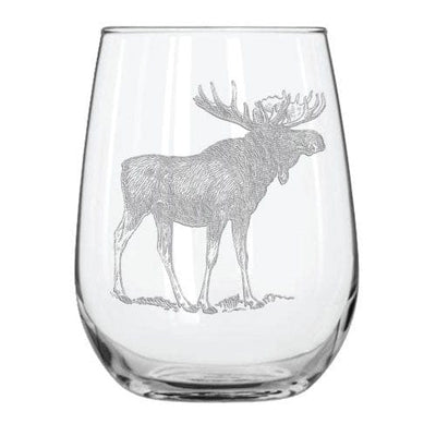 Moose 15.25 oz. Etched Stemless Wine Glass Sets