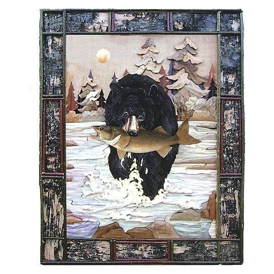 Bear and Fish Wood Wall Art