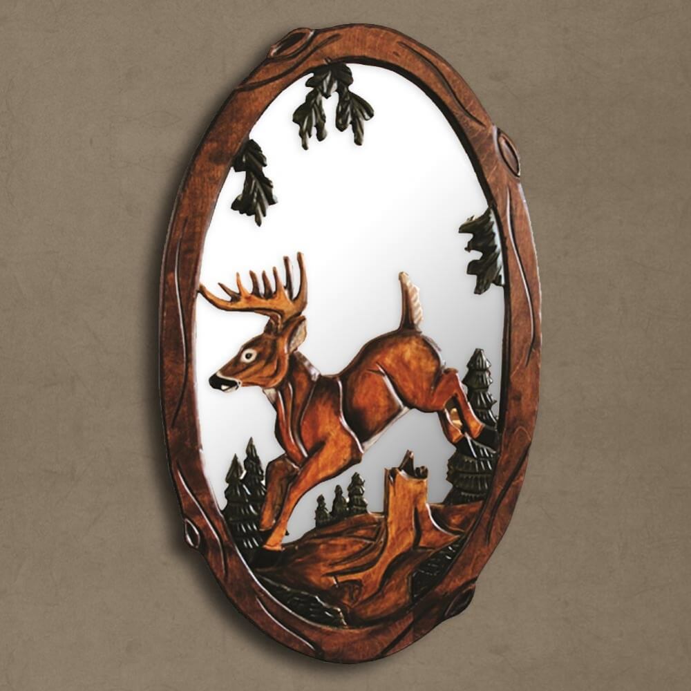 Hand Carved Oval Deer Mirror