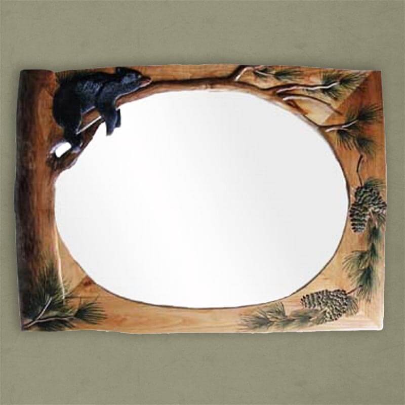 Lounging Bear Hand Carved Mirror